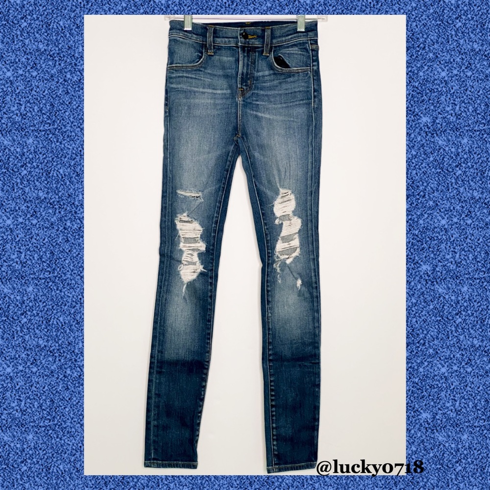 J Brand Ripped Denim Mid Rise Skinny Jean Sz 24 - Picture 2 of 7